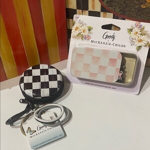 Pink Check Bobby Pin Tin & Black White Check Coin Pouch Set
